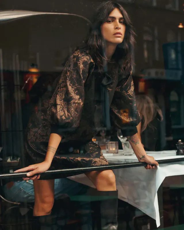 Summum, a-line dress in jacquard, brun og sort