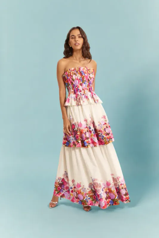 Elliat Alice tiered gown in ombre floral, multicolor