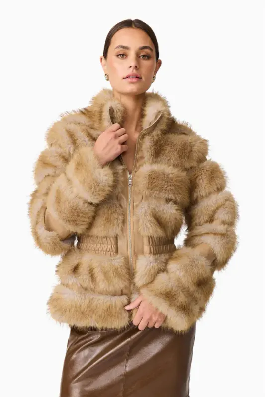 Elliatt Aisling faux fur and leather jacket, brun