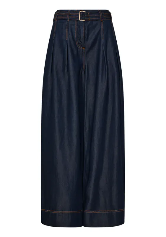 MOS Cleo Denim wide leg pant, mørkeblå 