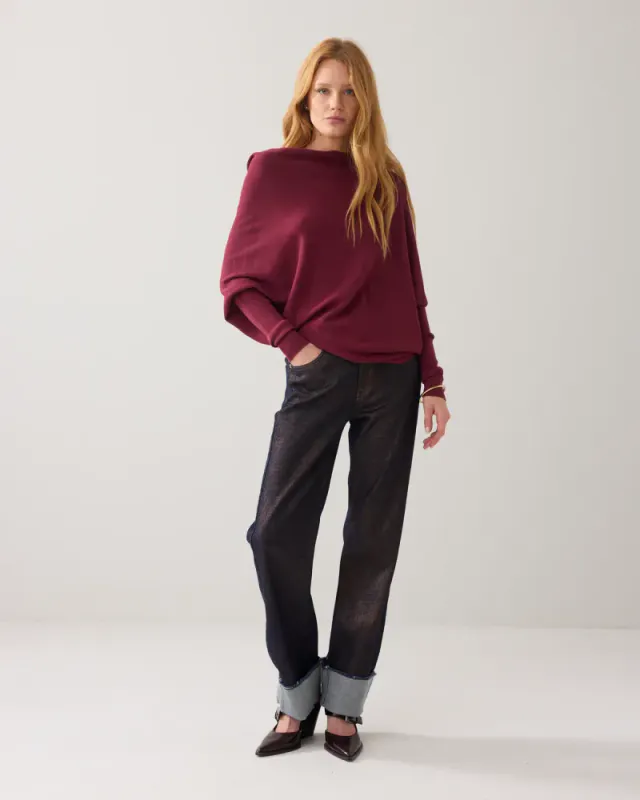 Summum asymmetric jumper in a seamless knit, burgunder
