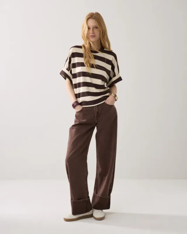 Summum Stripy jersey top, coffee