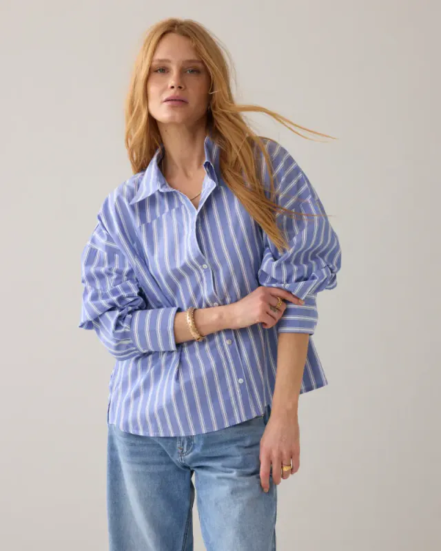 Summum, striped blouse, lys blå stripet