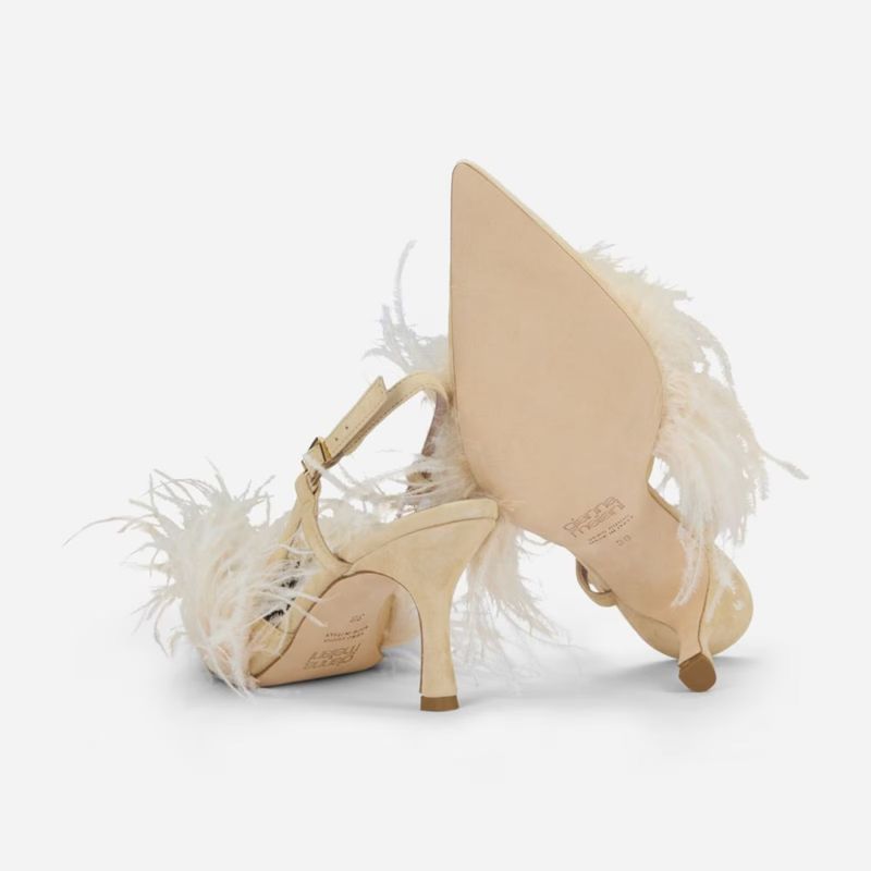 Gianna Meliani, kyoto piumo heels; Fargene nude,pink og yellow