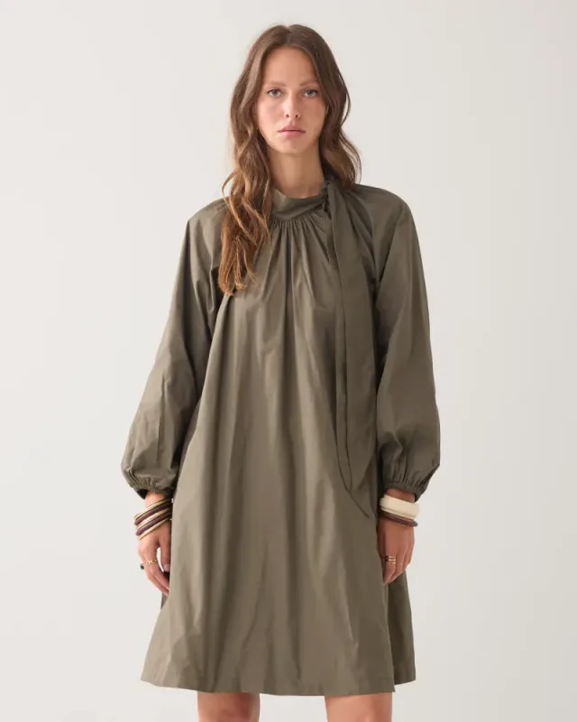 Summum A-line taffeta dress, olivengrønn