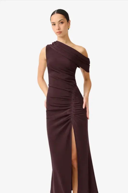 Elliat Simone one shoulder maxi dress, brun
