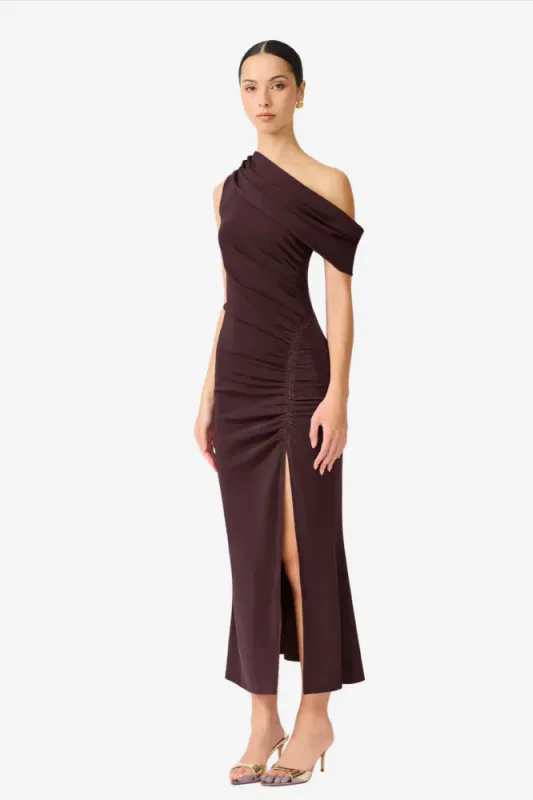 Elliat Simone one shoulder maxi dress, brun