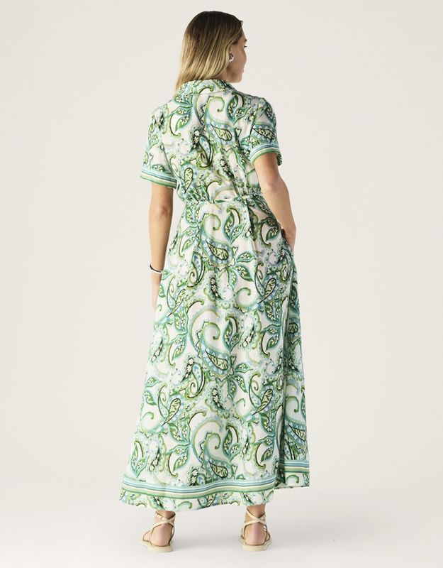 MOS Tara Print shirt dress, naturhvit med print i lyseblå og grønn toner