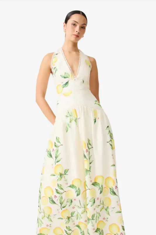Elliat Hana halter down in lemon print, naturhvit