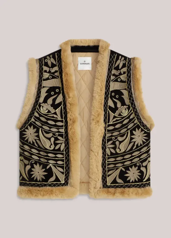 Summum embroidered vest velours, flerfarget