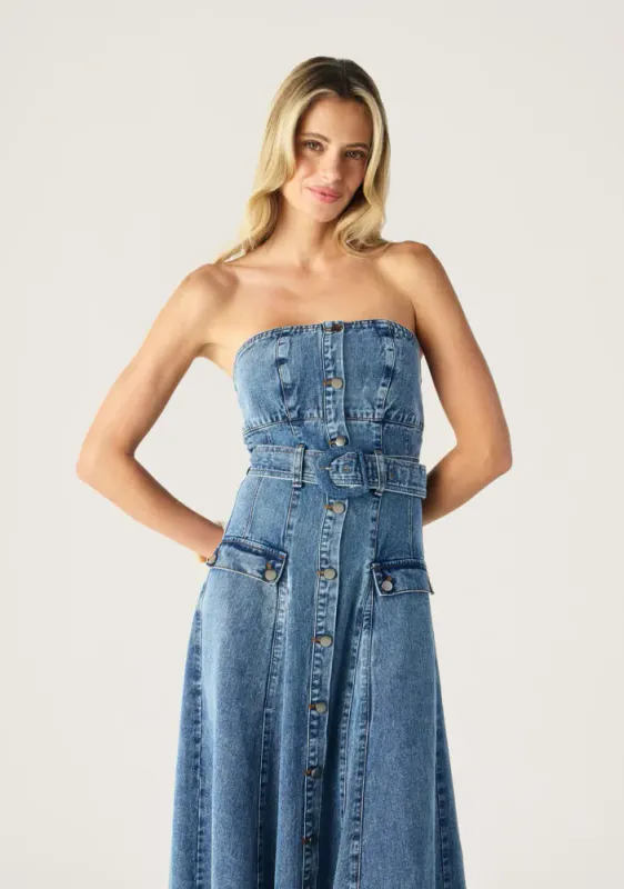 Mos, Aveline denim strapless dress, denimblå