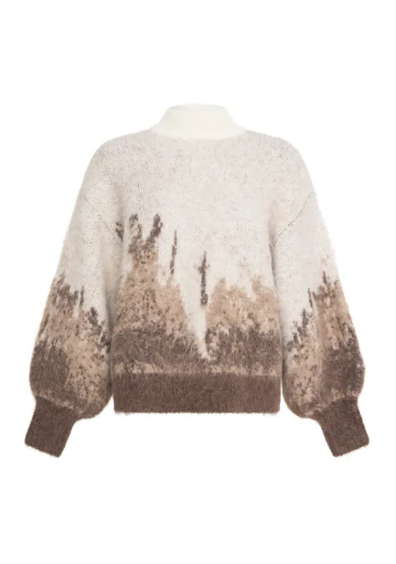 MOS Colette knit jumper, naturhvit med brunt mønster