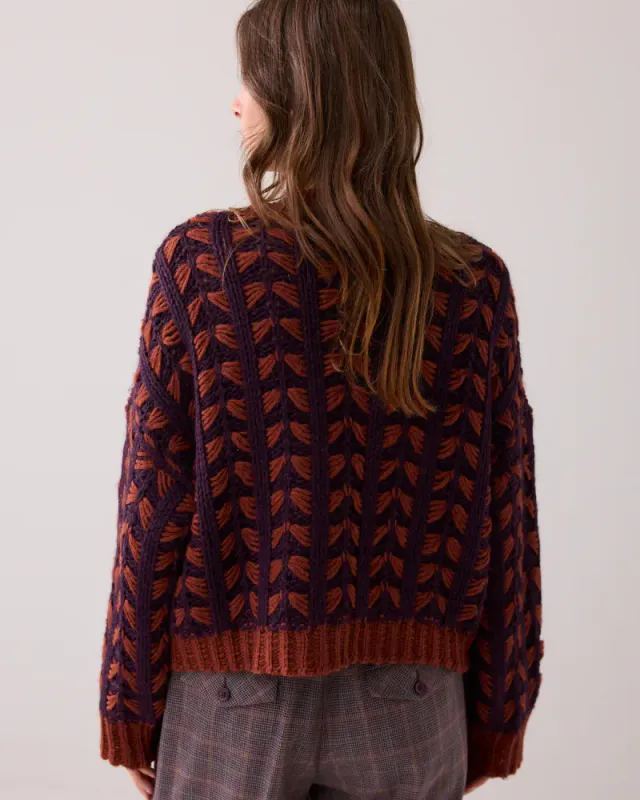 Summum chunky strikk cardigan,  rust/plomme farge