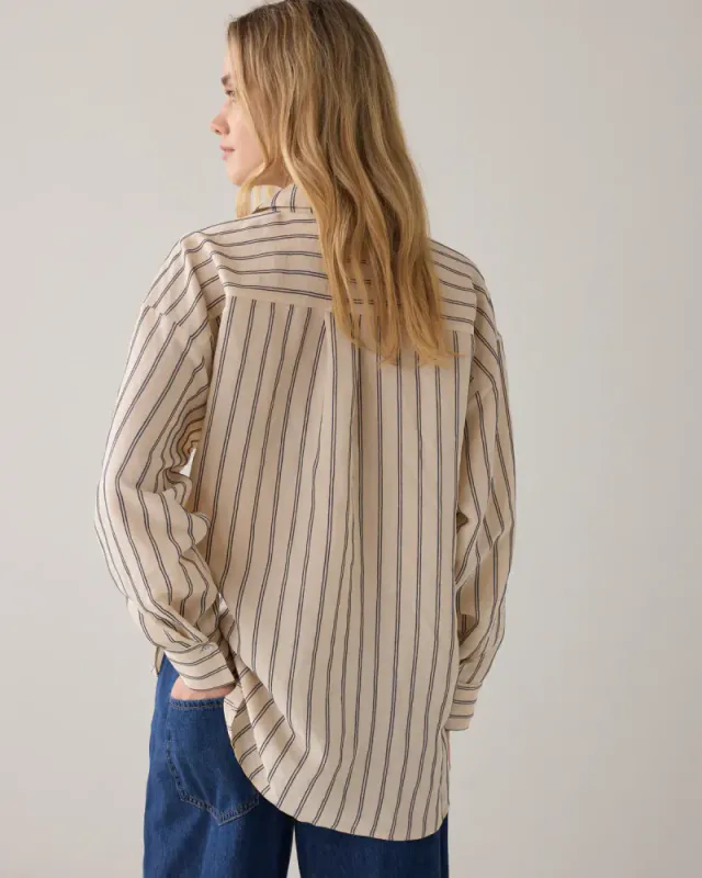Summum, blouse with chenille stripes, naturhvit med midnattblå striper