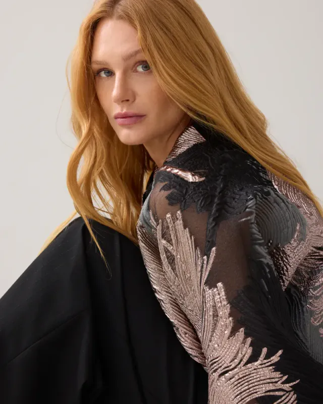 Summum jacquard top bow, flerfarget