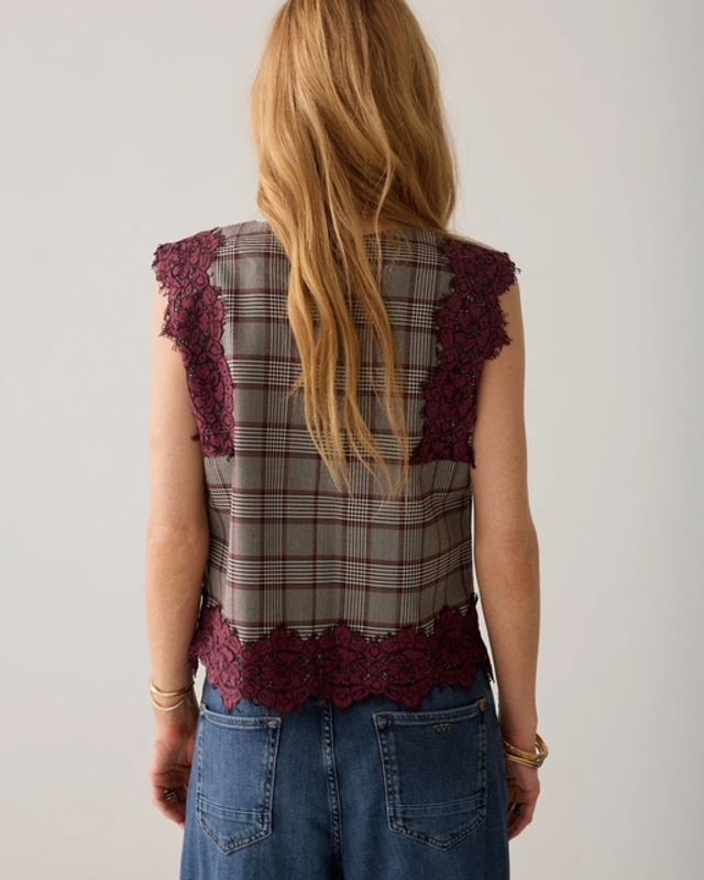 Summum top check, burgunder